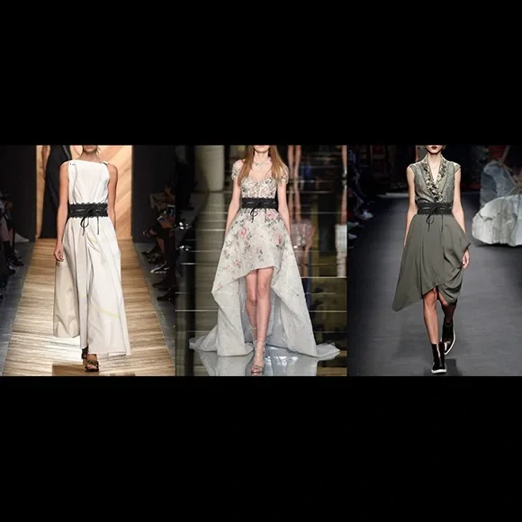 Black Lace faux leather wide boho belt stretch - Picture 3 of 10